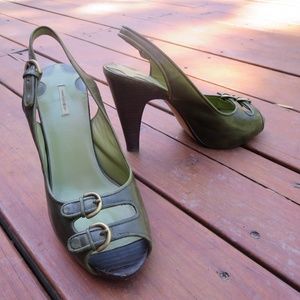 Max Studio Moss green leather Peep Toe Ankle Strap